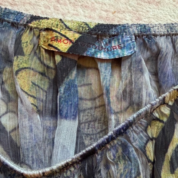 Amoure Couture sheer whimsigoth / boho top with smocked waistband, poet sleeves - Picture 8 of 9